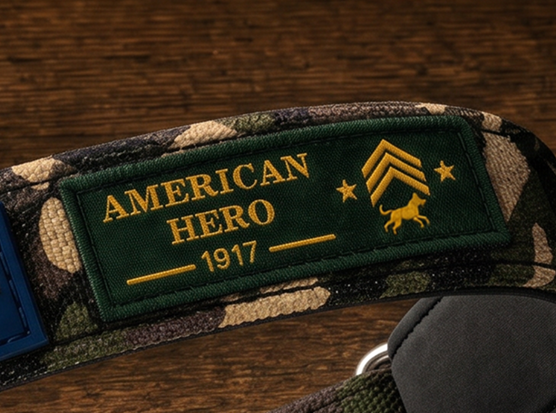 Woven “American Hero 1917” patch on the Sgt. Stubby collar